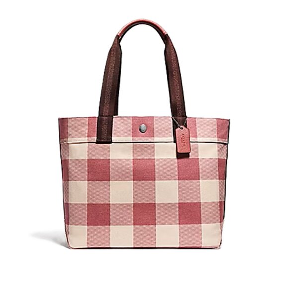 Coach Pink and Cream Checkered Tote - Picture 1 of 14